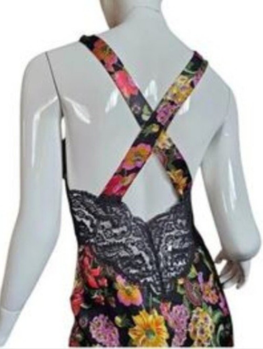 Vanity Fair Vintage Black Floral Lace Maxi Dress with Pink and Yellow Blooms - Picture 15 of 16